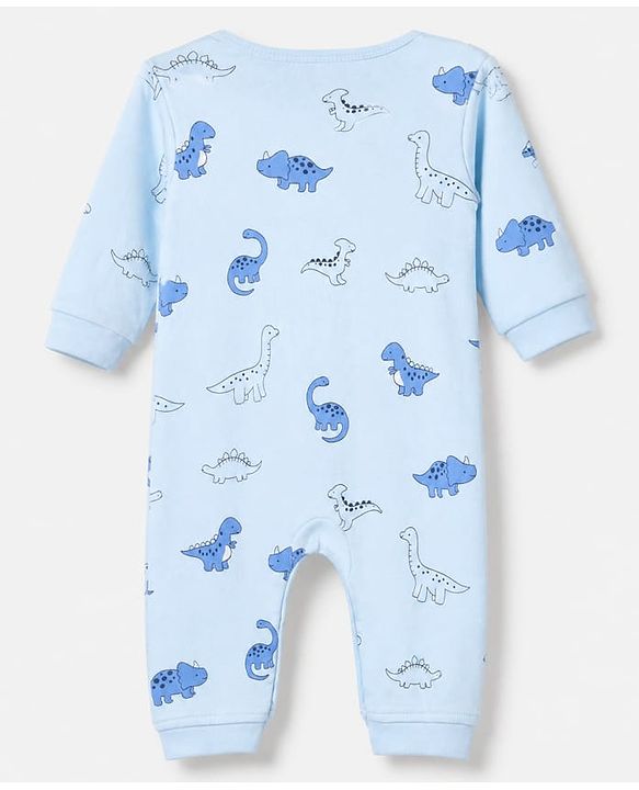 Babyhug 100% Cotton Interlock Knit Full Sleeves Rompers With Dino Print Pack of 2 - Sky Blue