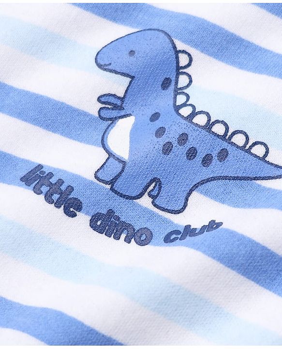 Babyhug 100% Cotton Interlock Knit Full Sleeves Rompers With Dino Print Pack of 2 - Sky Blue