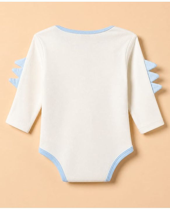 Babyhug 100% Cotton Knit Full Sleeves Onesies With Leggings With Dino Print - White