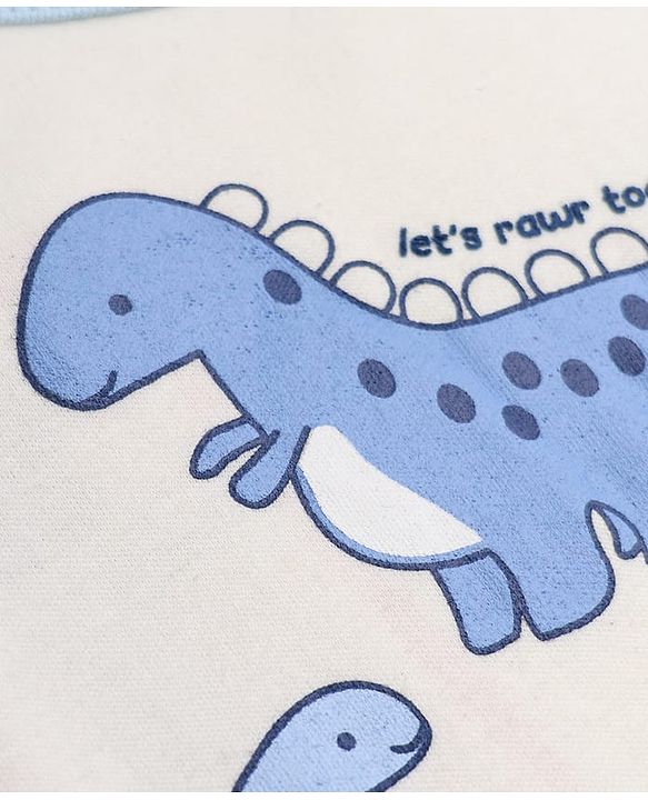 Babyhug 100% Cotton Knit Full Sleeves Onesies With Leggings With Dino Print - White