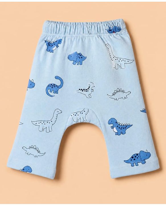 Babyhug 100% Cotton Knit Full Sleeves Onesies With Leggings With Dino Print - White