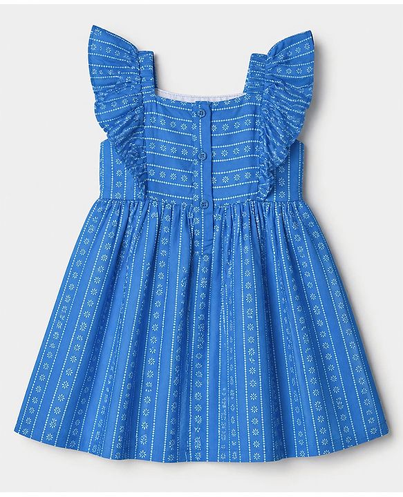 Babyhug Cotton Woven Frock With Half Sleeves and Floral Print in Blue