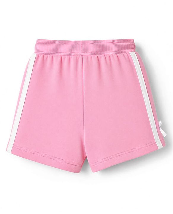 Babyhug 100% Cotton Looper Knit Mid Thigh Solid Shorts With Bow Applique - Pink
