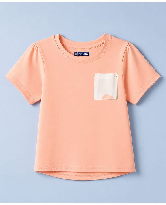 Pine Kids Cotton Knit Half sleeves T-Shirt & Pajama Night Suit With Floral Print -  White & Peach