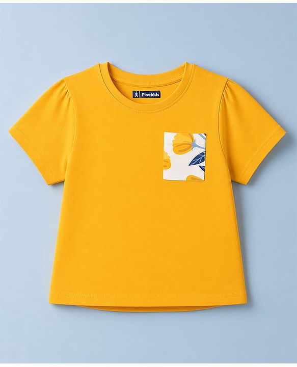 Pine Kids Cotton Knit Half Sleeves T-Shirt & Pyjama Night Suit With Floral Print - Yellow