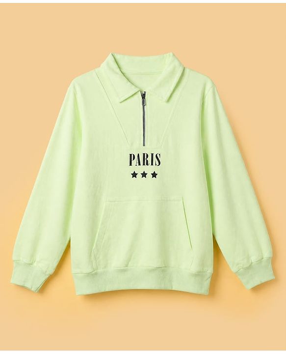 Pine Kids Looper Knit Full Sleeves Winter Wear Suit With Text Print - Limgreen