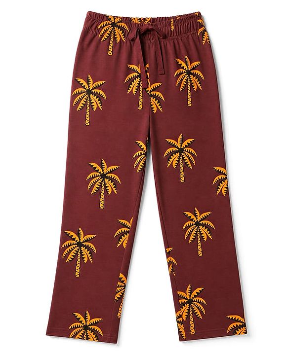 Pine Kids Cotton Knit Half Sleeves Co-Ords T-Shirt & Pyjama Night Suit with Coconut Tree Print - Brown