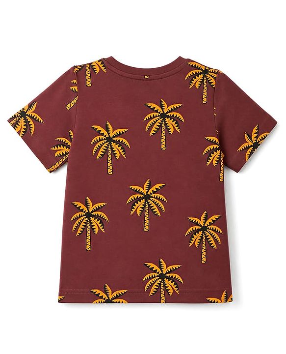 Pine Kids Cotton Knit Half Sleeves Co-Ords T-Shirt & Pyjama Night Suit with Coconut Tree Print - Brown