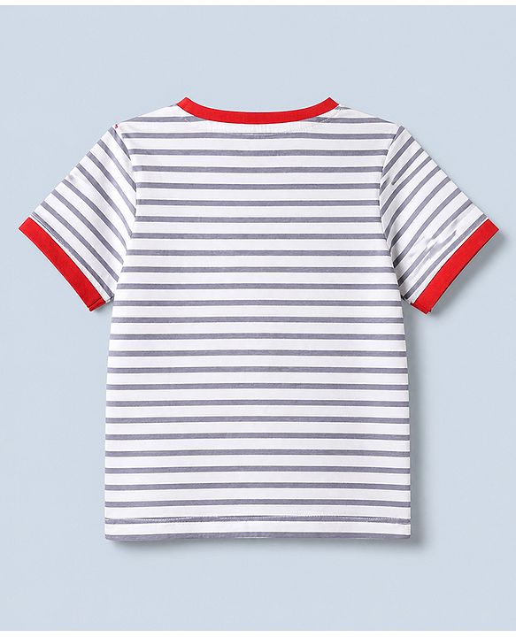 Pine Kids 100% Cotton Bio Washed Single Jersery 180 Gsm Knit T-Shirt & Pajama Night Suit with Stripes & Relax Print - White
