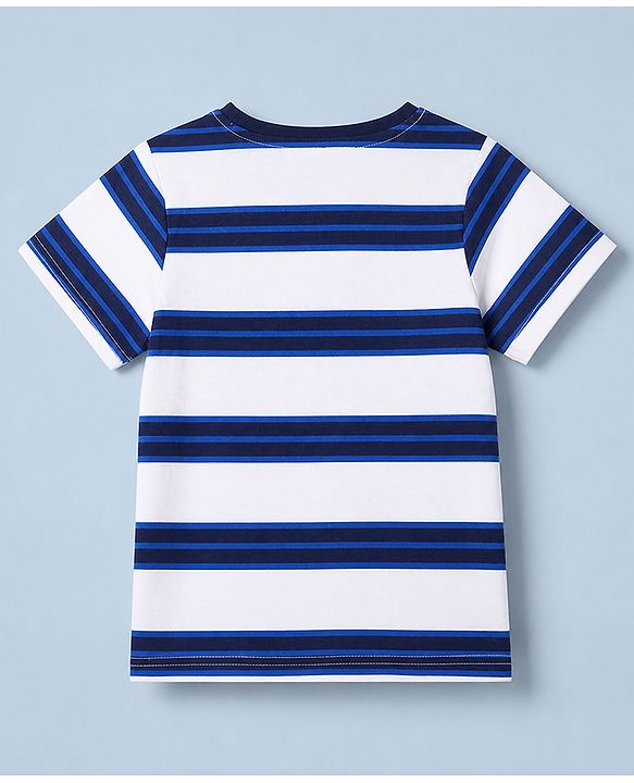 Pine Kids Cotton knit Half Sleeves Striped T-Shirt & Pyjama Night Suit - Blue
