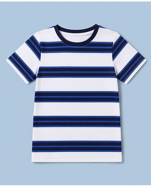 Pine Kids Cotton knit Half Sleeves Striped T-Shirt & Pyjama Night Suit - Blue