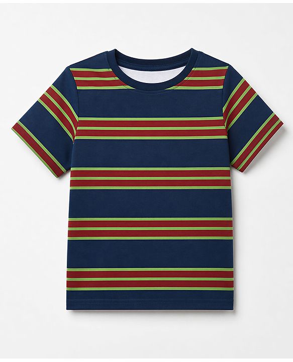 Pine Kids Cotton knit Half Sleeves Striped T-Shirt & Pyjama Night Suit - Navy Blue