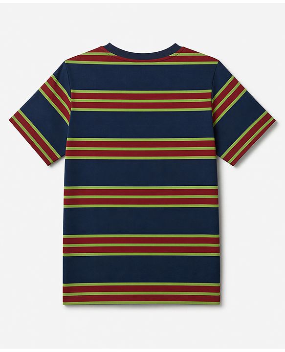 Pine Kids Cotton knit Half Sleeves Striped T-Shirt & Pyjama Night Suit - Navy Blue