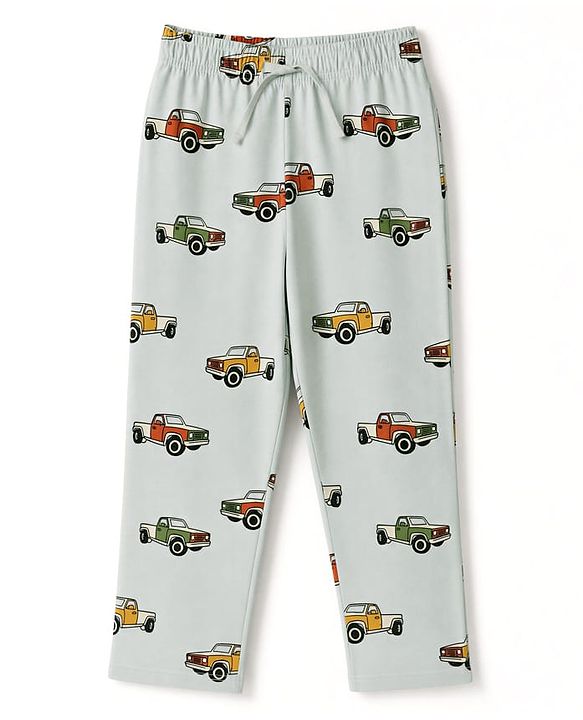 Pine Kids Cotton knit Half Sleeves Co-Ords T-Shirt & Pyjama Night Suit with Vehicle Print - Sky Blue