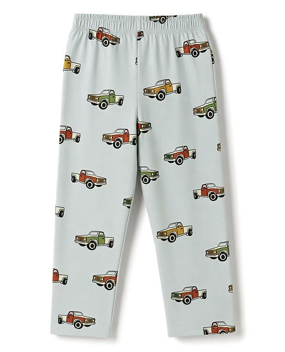 Pine Kids Cotton knit Half Sleeves Co-Ords T-Shirt & Pyjama Night Suit with Vehicle Print - Sky Blue