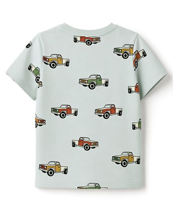 Pine Kids Cotton knit Half Sleeves Co-Ords T-Shirt & Pyjama Night Suit with Vehicle Print - Sky Blue
