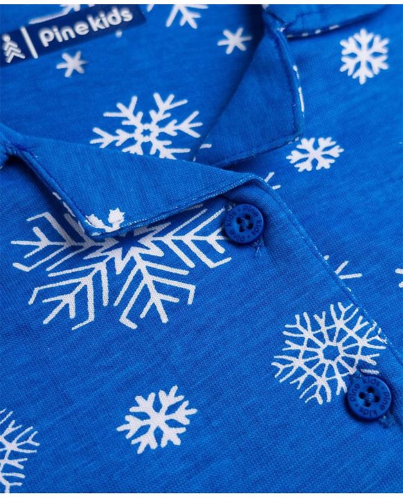 Pine Kids Cotton Knit Full Sleeves Shirt & Pajama Co-Ords Night Suit With Snowflakes  Print - Blue