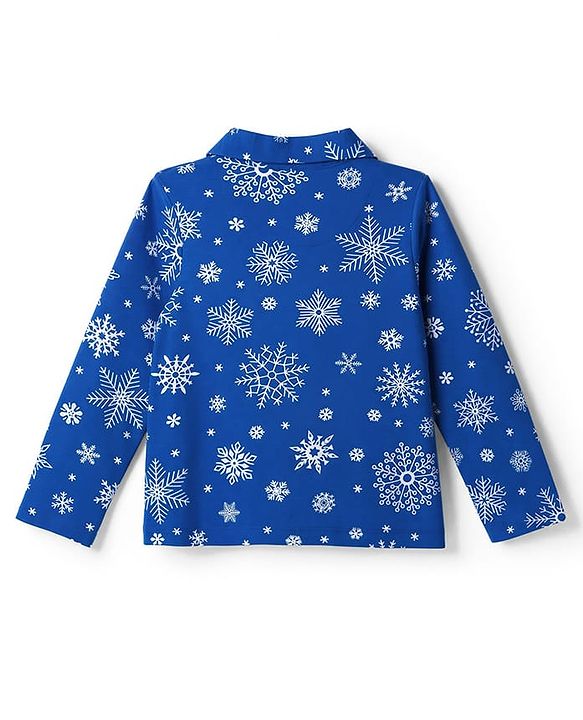 Pine Kids Cotton Knit Full Sleeves Shirt & Pajama Co-Ords Night Suit With Snowflakes  Print - Blue