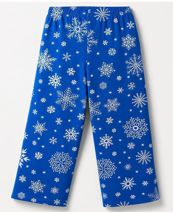 Pine Kids Cotton Knit Full Sleeves Shirt & Pajama Co-Ords Night Suit With Snowflakes  Print - Blue
