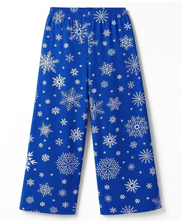 Pine Kids Cotton Knit Full Sleeves Shirt & Pajama Co-Ords Night Suit With Snowflakes  Print - Blue