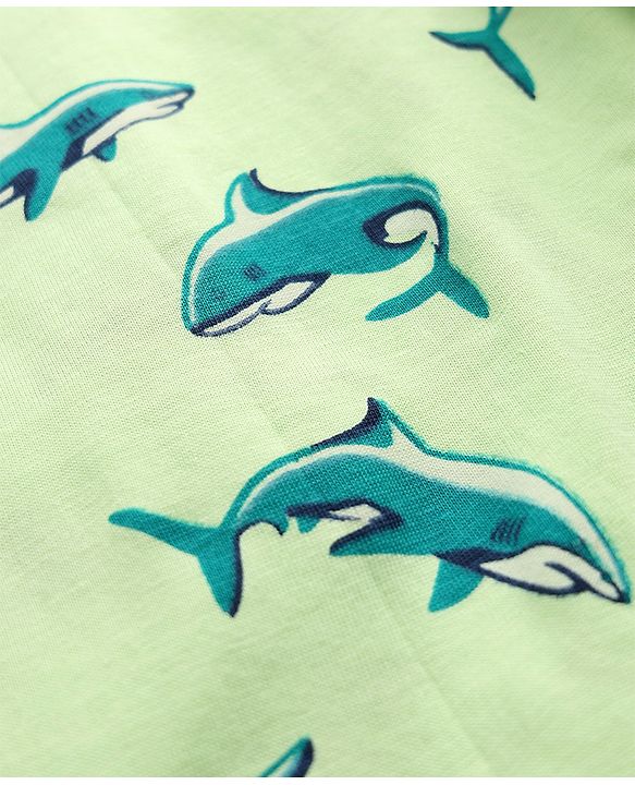 Pine Kids 100% Cotton Knit Full Sleeves T-Shirt & Pyjama Co-Ords Set With Whale Print - Limegreen