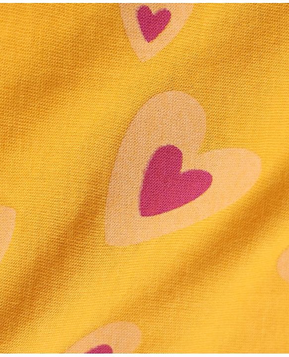 Pine Kids Cotton Knit Half Sleeves Co-Ords Top & Pyjama Night Suit with Heart Print - Yellow