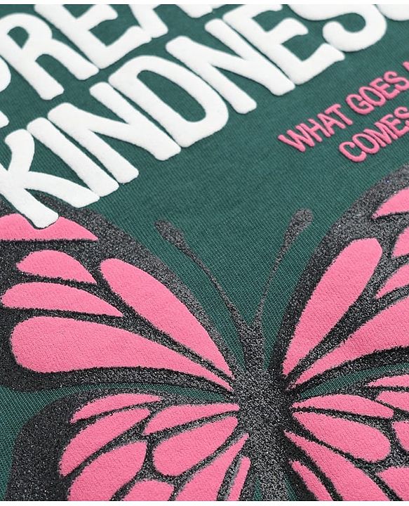 Pine Kids Cotton Knit Half Sleeves Top & Pyjama Night Suit with Text & Butterfly Print - Dark Green