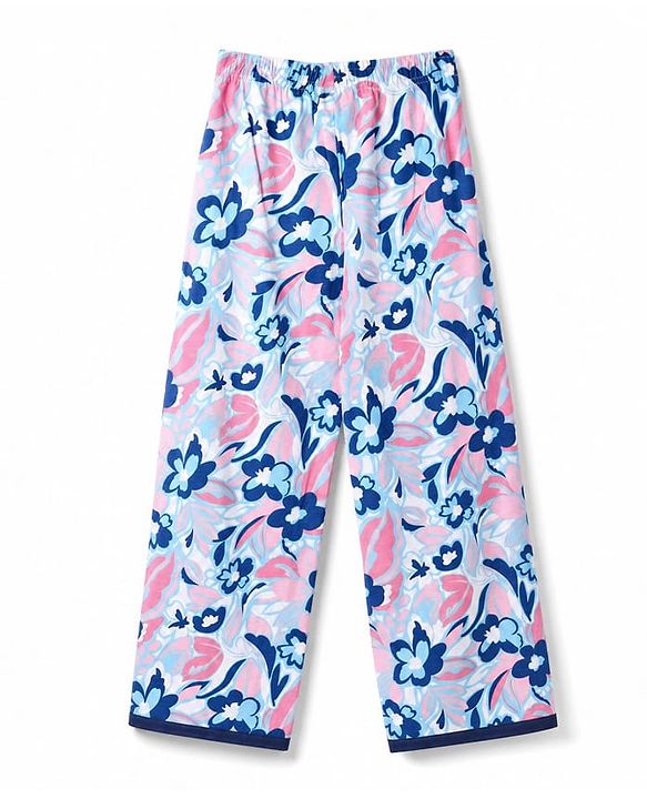 Pine Kids Cotton Knit Half Sleeves Top & Pyjama Night Suit with Floral Print -Navy Blue