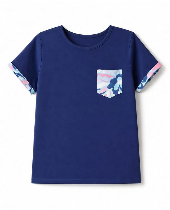 Pine Kids Cotton Knit Half Sleeves Top & Pyjama Night Suit with Floral Print -Navy Blue