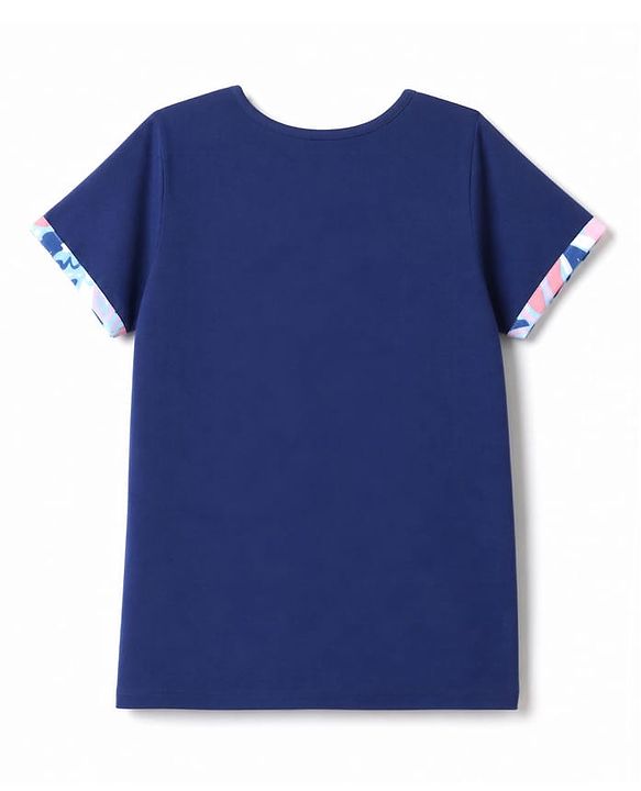 Pine Kids Cotton Knit Half Sleeves Top & Pyjama Night Suit with Floral Print -Navy Blue