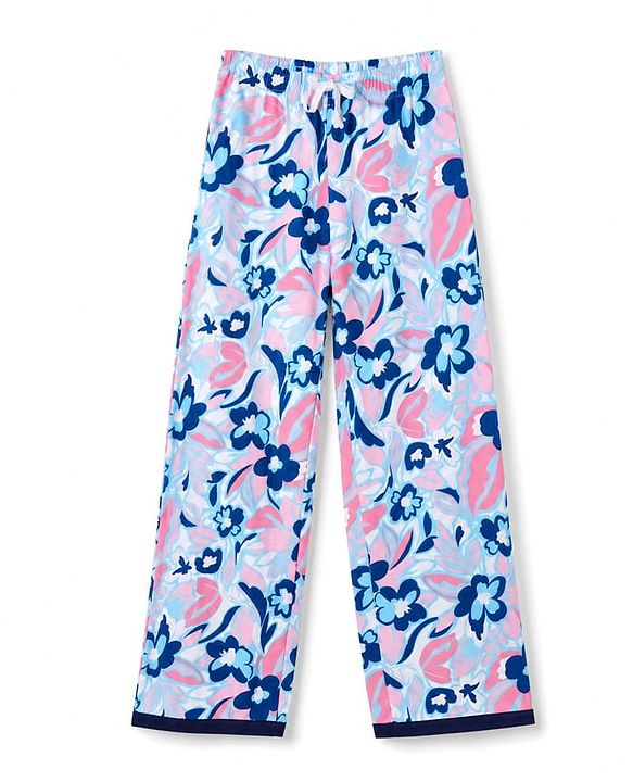 Pine Kids Cotton Knit Half Sleeves Top & Pyjama Night Suit with Floral Print -Navy Blue