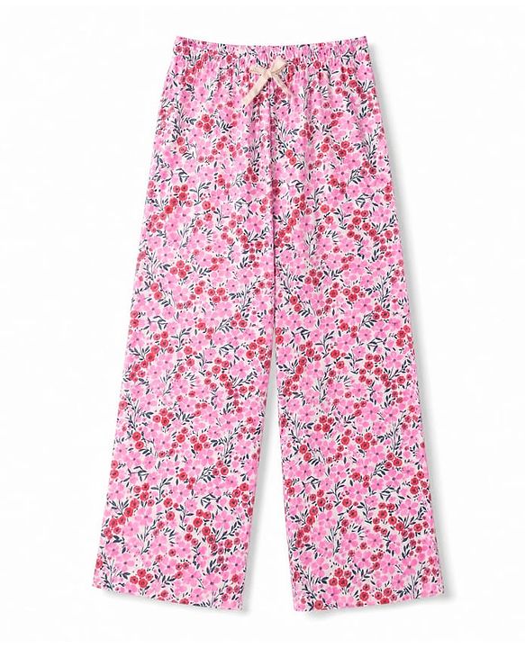 Pine Kids Cotton Knit Half Sleeves Top & Pyjama Night Suit with Heart, Text & Floral Print - Pink