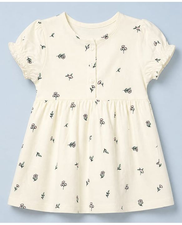 Babyhug Single Jersey Knit Half Sleeves Frock With Deer Print Pack of 2 in Yellow White