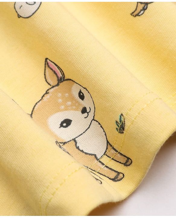 Babyhug Single Jersey Knit Half Sleeves Frock With Deer Print Pack of 2 in Yellow White