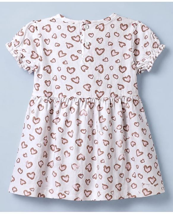 Babyhug Single Jersey Knit Puffed Sleeves Frocks with Cat & Hearts Print in White & Pink Pack of 2