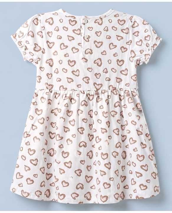Babyhug Single Jersey Knit Frock with Half Sleeves and Hearts Print in Peach White Pack of 2