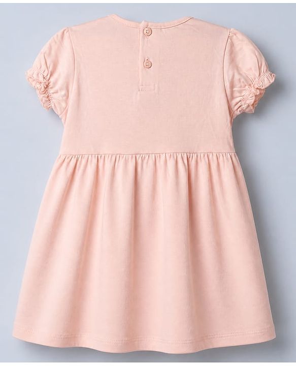 Babyhug Single Jersey Knit Frock with Half Sleeves and Hearts Print in Peach White Pack of 2