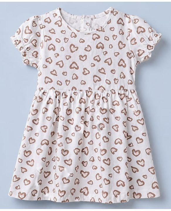 Babyhug Single Jersey Knit Frock with Half Sleeves and Hearts Print in Peach White Pack of 2