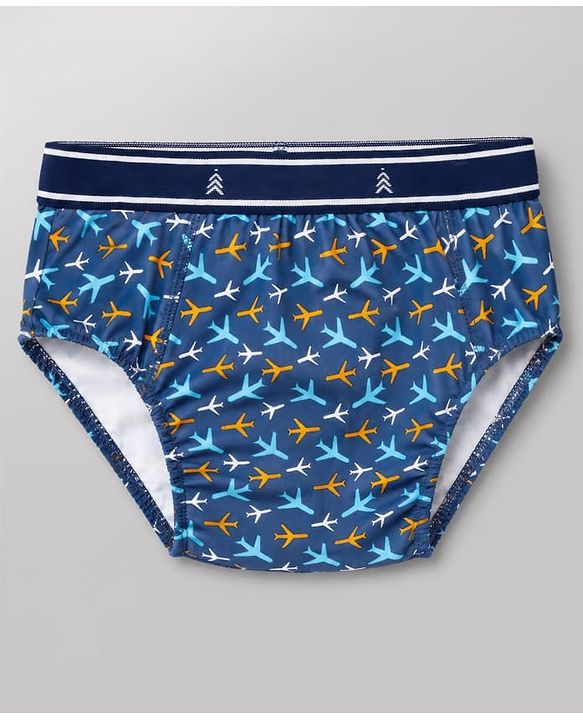 Pine Kids Cotton Elastane Knit Stripped Briefs with Airplane Print Pack of 3 - Blue Orange & Light Blue