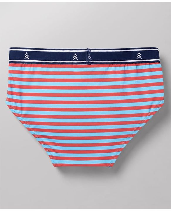 Pine Kids Cotton Elastane Knit Stripped Briefs with Airplane Print Pack of 3 - Blue Orange & Light Blue