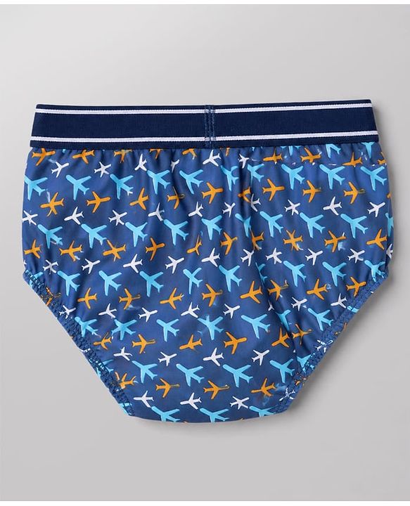 Pine Kids Cotton Elastane Knit Stripped Briefs with Airplane Print Pack of 3 - Blue Orange & Light Blue