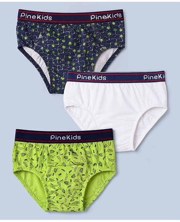 Pine Kids Cotton Elastane Knit Striped Briefs With Aeroplane Print Pack of 3 - Red & Blue