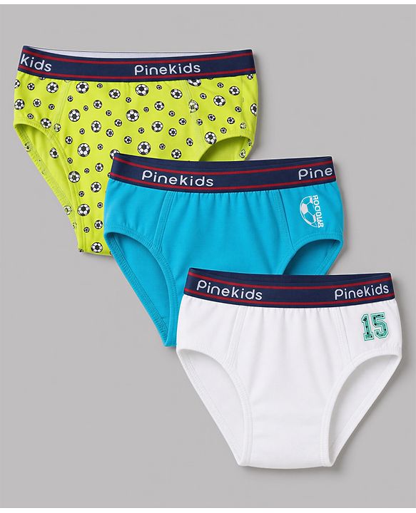 Pine Kids Cotton Elastane Knit  Male Briefs With  Football Print Pack of 3-Blue