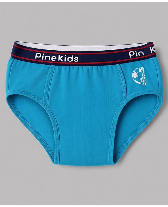 Pine Kids Cotton Elastane Knit  Male Briefs With  Football Print Pack of 3-Blue