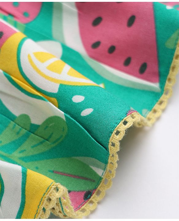 Babyhug 100% Cotton Woven Top with Sleeveless and Fruit Print in Green