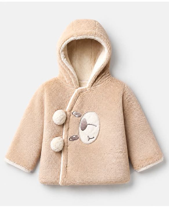 Babyhug Woven Full Sleeves Hooded Winter Wear Suit with Bear Ear Applique in Brown