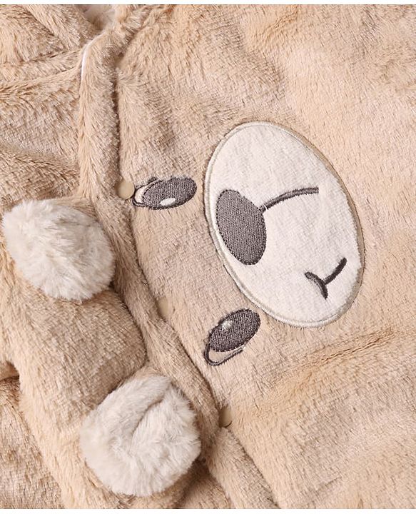 Babyhug Woven Full Sleeves Hooded Winter Wear Suit with Bear Ear Applique in Brown