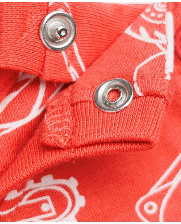 Babyhug Cotton Knit Full Sleeves Co-ord T-Shirt & Pajama Night Suit with Construction Vehicles Print - Red