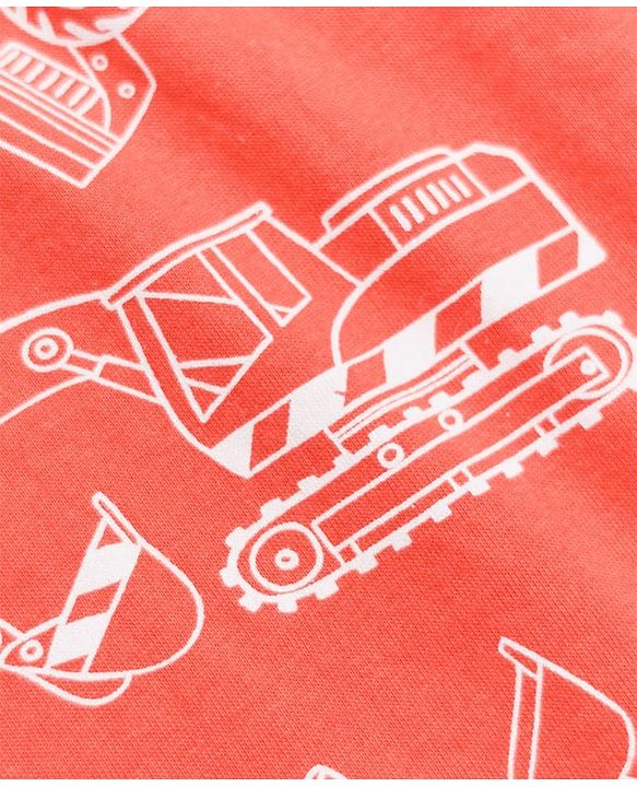 Babyhug Cotton Knit Full Sleeves Co-ord T-Shirt & Pajama Night Suit with Construction Vehicles Print - Red