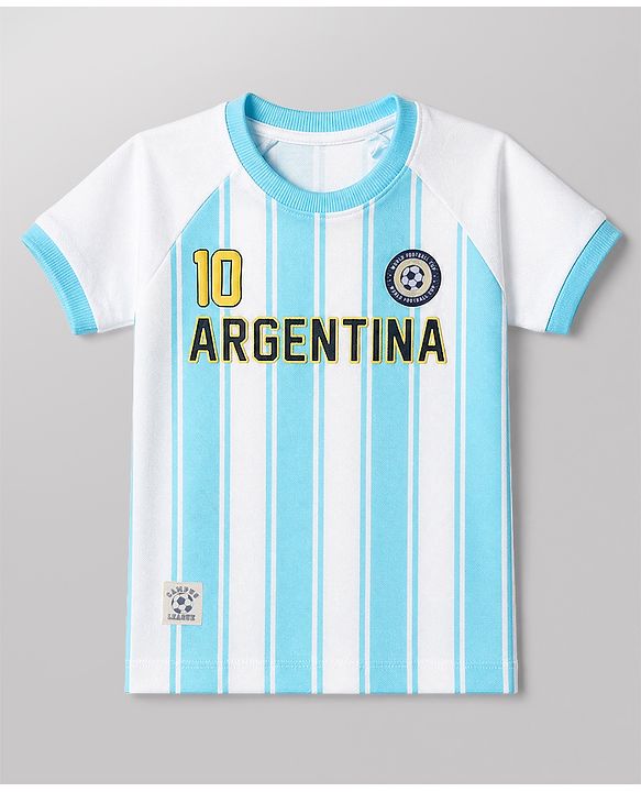 Babyhug 100% Cotton Knit Half Raglan Sleeves Argentina Printed T-Shirt & Shorts Set - Light Blue